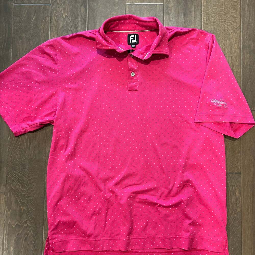 FootJoy Pink Striped Golf Polo Men's Large Old Natchez 1882 Logo‎